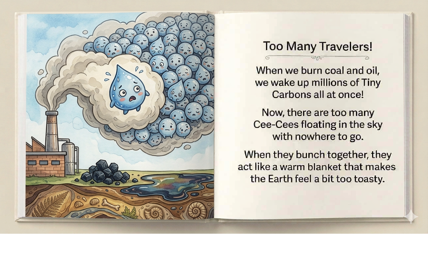 Cee-Cee being released into the sky from a factory chimney.